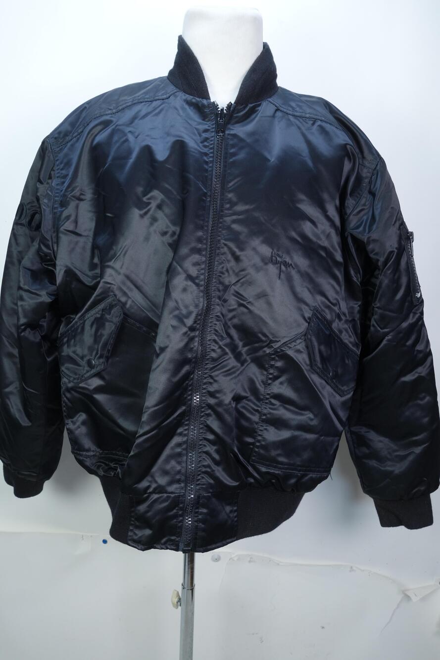 Vintage Bijan Jacket Mens Large Black Nylon Bomber Orange Quilted Liner USA J120